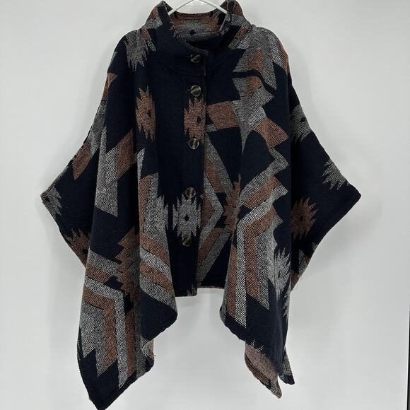Thread & Supply Jackets & Blazers - Thread & Supply Poncho Womens XS/S Button Front Aztec Western Cape Shawl Ruana